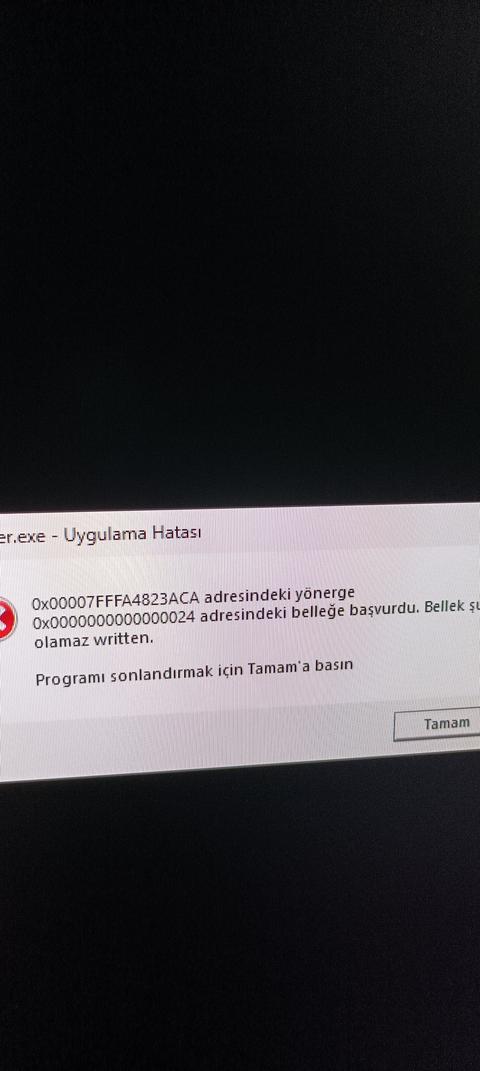 explorer.exe: bellek şu olamaz written hatası