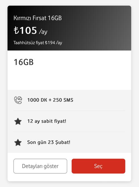 Vodafone Kırmızı Fırsat Tarifeleri! 24 GB 135₺, 32 GB 165₺ (23 ŞUBAT SON GÜN!)