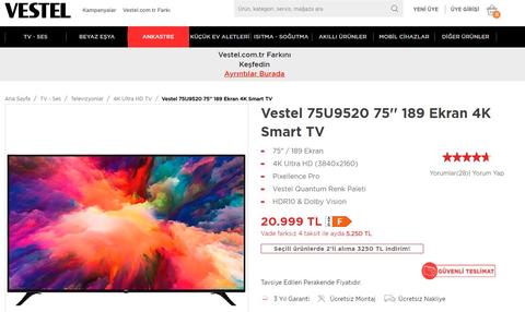 Vestel 75U9520 SATILIK