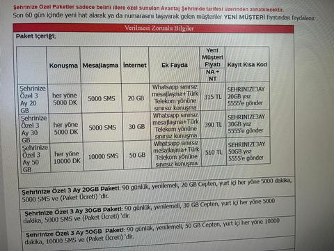 TT 3 aylık faturasız paketler - şehrinize özel