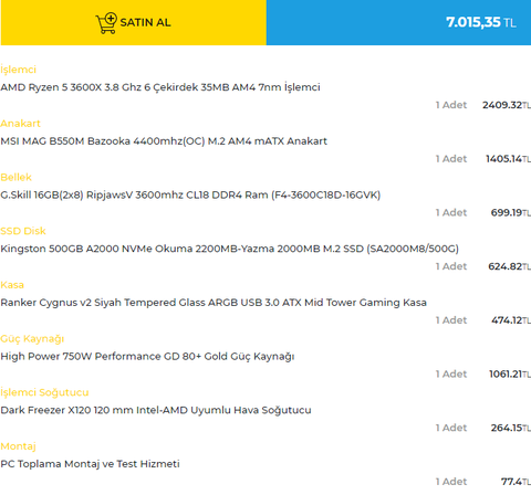 rtx 3070 için r5 3600 sistem [10400f ile sistem kuruldu]