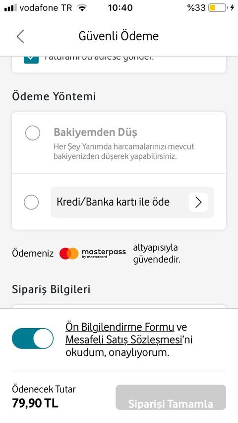 Vodafone yanımda Mobil ödeme aktıf degıl