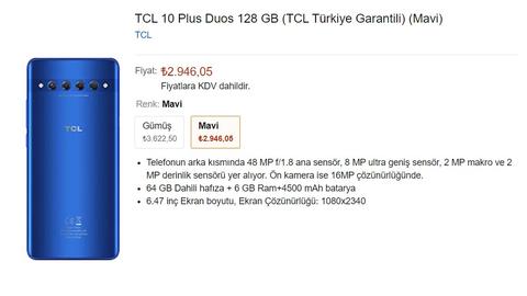 Amazon - TCL 10 Plus 128GB 2946 TL