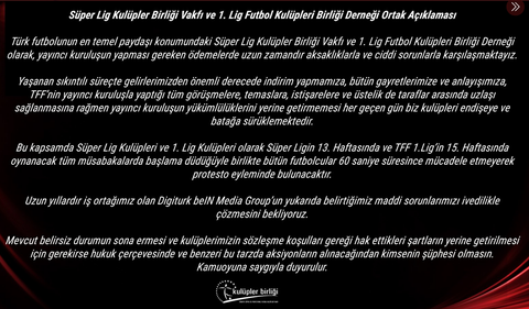 Süper Lig Klüpler Birliği Vakfı Ve 1. Lig Futbol Klüpler Birliği Derneğinden Açıklama