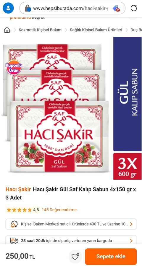 HacıŞakir Doğal Saf Geleneksel Beyaz Sabun 4x150 gr x 3 Adet 250tl