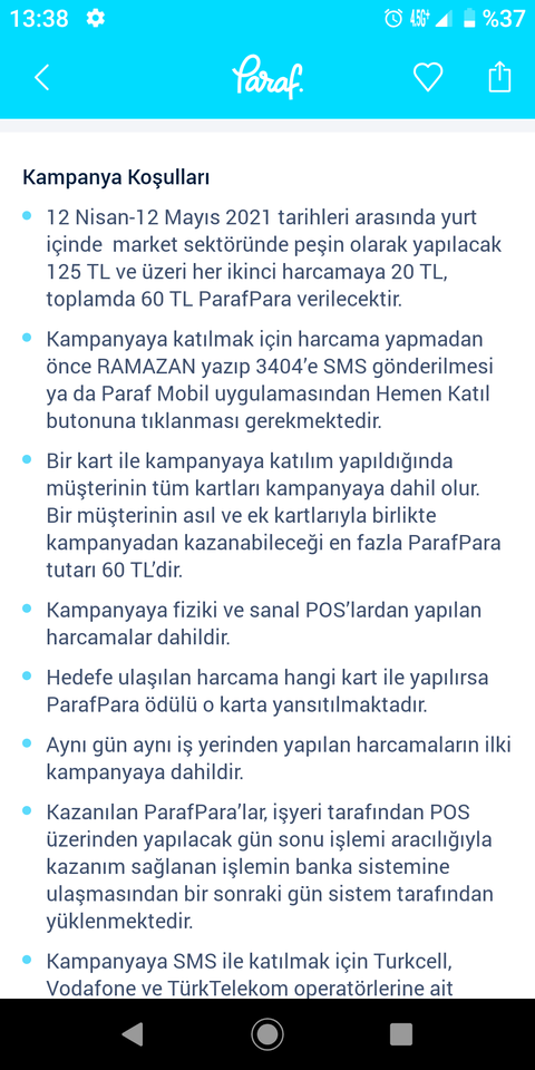 Paraf Market Kampanyası Her 2x125 TL Alışverişe 20, Toplam 60 Puan