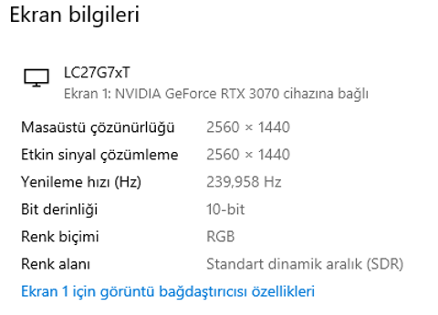 Samsung Odyssey G7 LC27G75TQSRXUF 10 bit Sorunu