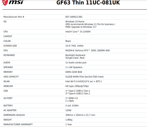 MSI GF63 Thin 11UC-081UK model notebook hakkında birkaç soru