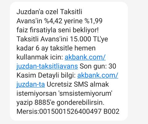 Juzdan ile 15binTL Taksitli Avans 3 Taksit 1.99 Faiz