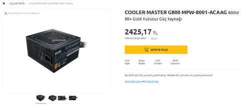 COOLER MASTER G800 MPW-8001-ACAAG 800W 80+Gold 2425 TL
