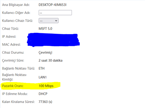 wifideki hızı kablolu bağlantıda alamıyorum