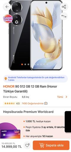 Honor 90 5G + Kulaklık - 15.499tl - 12gb ram, 66w hızlı şarj