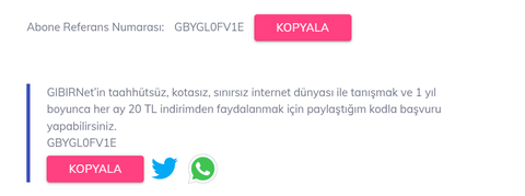 Gıbırnet Referans kodu ile İNDİRİM başladı