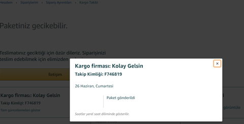 Amazon.com.tr kaybolan paket sorunsalı