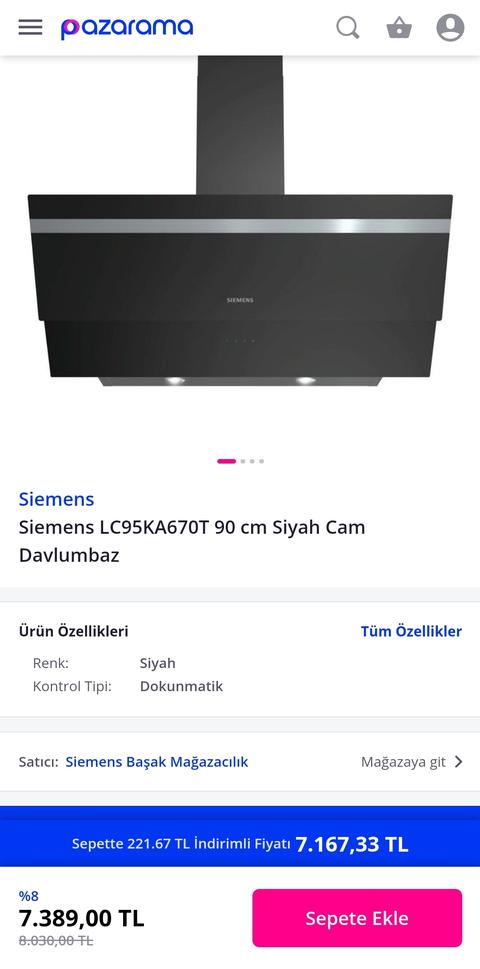 Siemens LC95KA670T 90 cm Siyah Cam Davlumbaz 7167TL