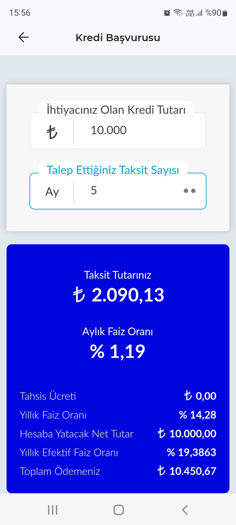 Taksitli Nakit Avans / Taksitli Para vb  % 1,36 dan kullanılabiliyor.