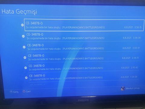 PS4 Hata Kodu CE-34878-0 PUBG (Yardımcı Olur musunuz ? )