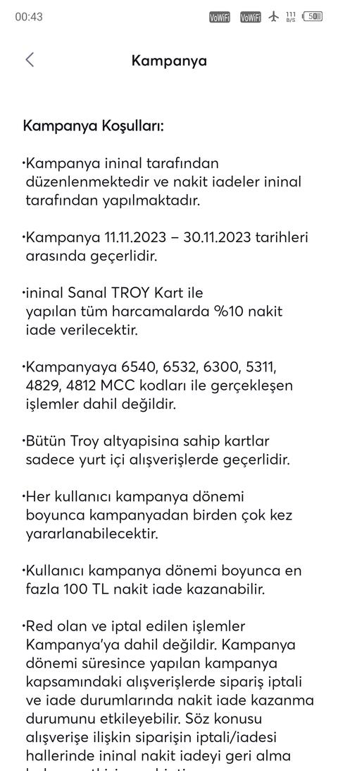 Troy İninal Sanal ile %10 nakit iade fırsatı [Aralık 2023 Devam]]