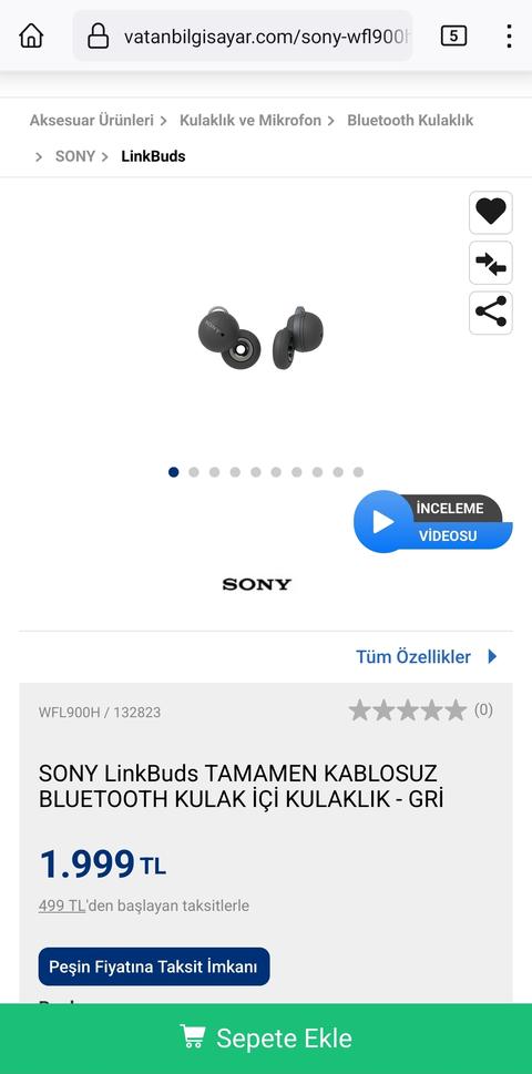 SONY LinkBuds TAMAMEN KABLOSUZ BLUETOOTH KULAK İÇİ KULAKLIK 2k