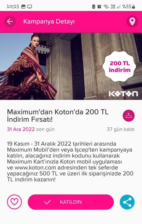 İş Bankası Maximum Kotonda 200 lira indirim