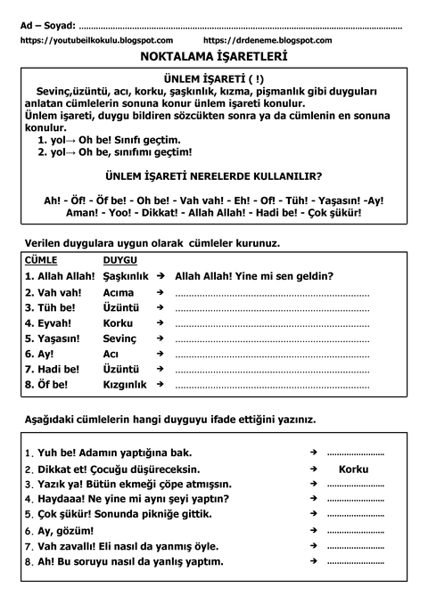 YOUTUBE İLKOKULU 1250'DEN FAZLA TÜRKÇE ETKİNLİK VE TESTLERİ