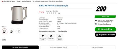KING KSI1003 Su Isıtıcı 299TL
