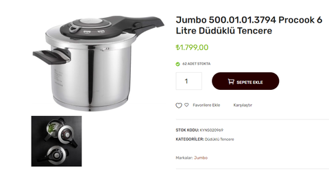 Jumbo 500.01.01.3794 Procook 6 Litre Düdüklü Tencere - 500 TL İndirim Kodları