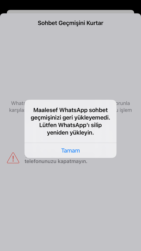 Whatsapp optimize edilirken takıldı hata veriyor
