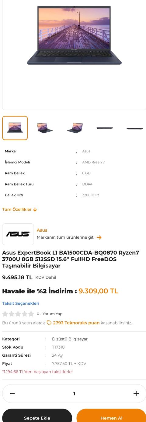 Asus ExpertBook L1 BA1500CDA-BQ0870 9309TL
