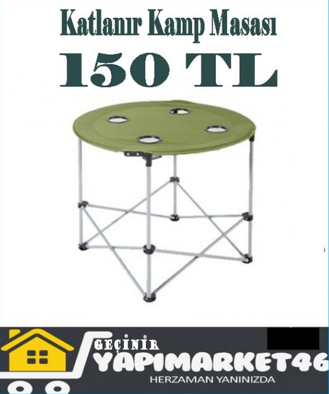 226tl-Katlanır Kamp Masası 71 cm Yeşil bardaklı