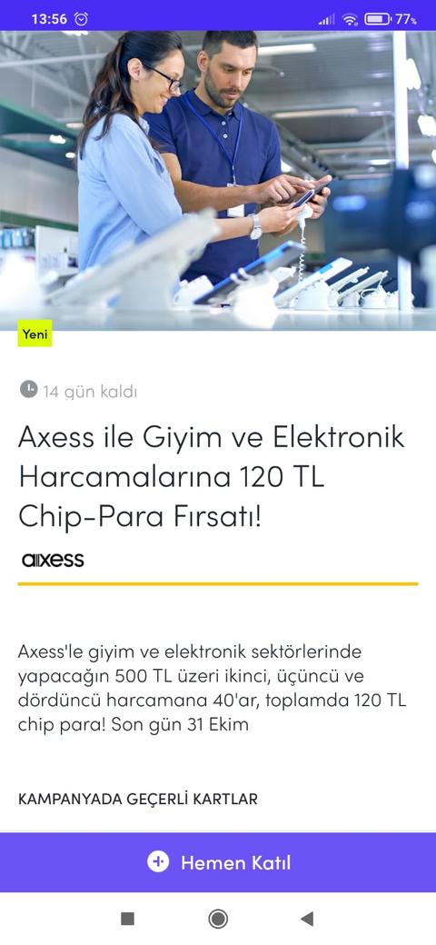 Axess ile giyim ve elektronikte 120 chip para