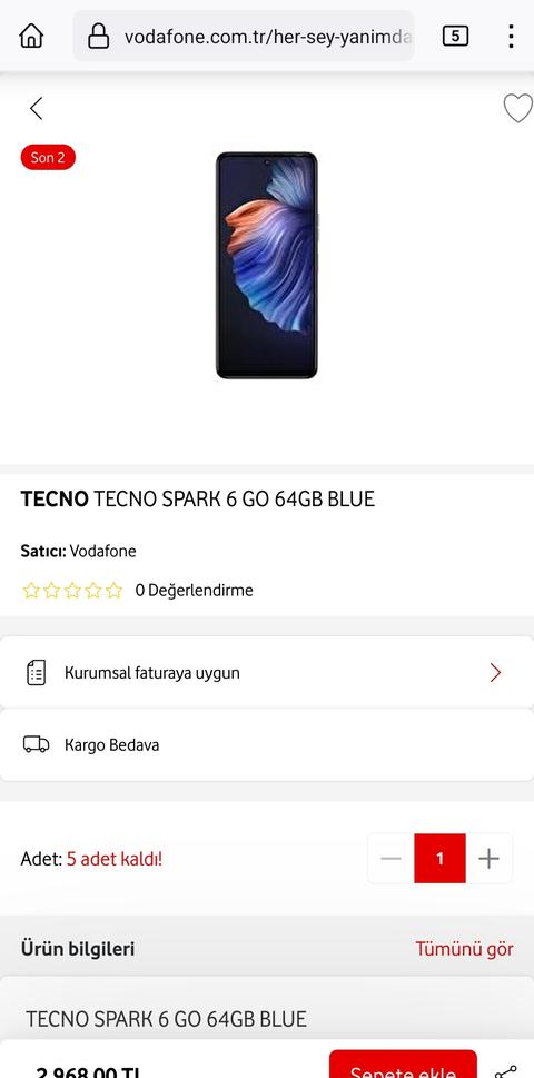 TECNO SPARK 6 GO 64GB BLUE 2968TL