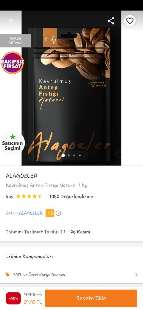 1 kg Antep fıstığı 59,90 trendyol