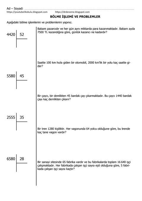 YOUTUBE İLKOKULU 1250'DEN FAZLA MATEMATİK ETKİNLİK VE TESTLERİ