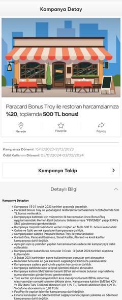 Paracard Bonus Troy 500 TL ve üzeri market harcamalarınıza %20 bonus (Şubat, max 500)