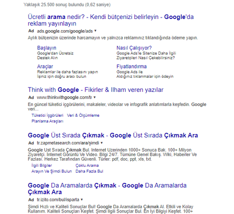 Google aramada anlamsız sayfa çözümü