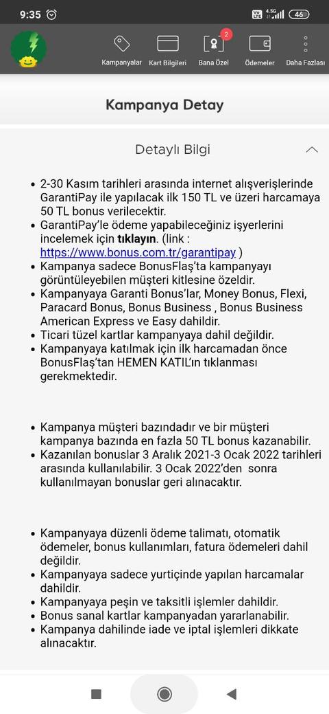 Garanti Pay ile 150 tl internet alışverişine 50 tl bonus(Kişiye Özel)