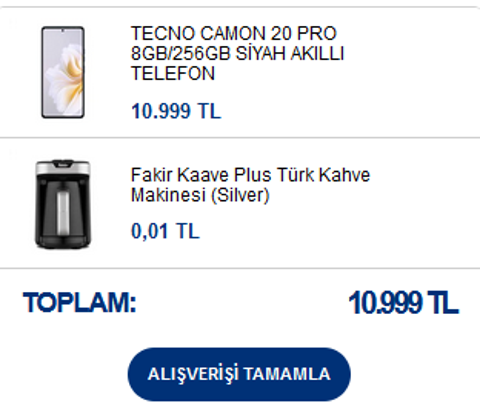 VatanBilgisayar  ve Mediamarkt TECNO Camon 20 Pro 4G alana  Kahve Makinesi hediye (10.999 TL)