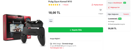 Telefon için PUBG Konsolu Kargo Dahil 18 TL (N11)