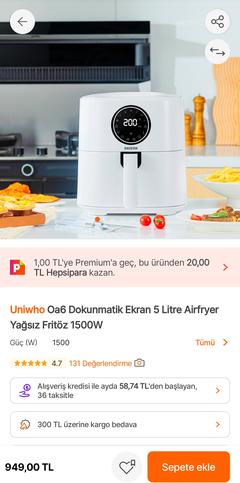 5 Litre AirFryer 835₺'ye Düştü YANIYOR