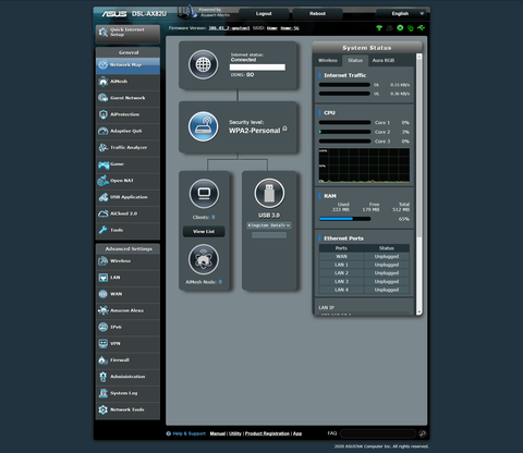 ASUS DSL-AX82U | AX5400 | VDSL MODEM | GAMING ROUTER | WiFi 6 | WPA3 | Aura RGB | IPv6 | Merlin