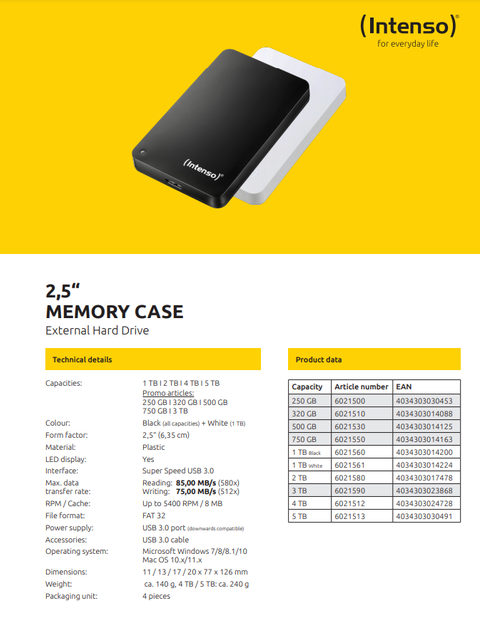 Intenso 5TB USB 3.0 Hdd 749TL HB