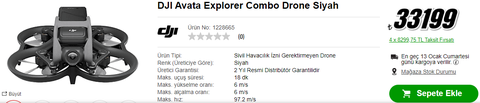 DJI Avata Explorer Combo Drone Siyah 33.199 TL