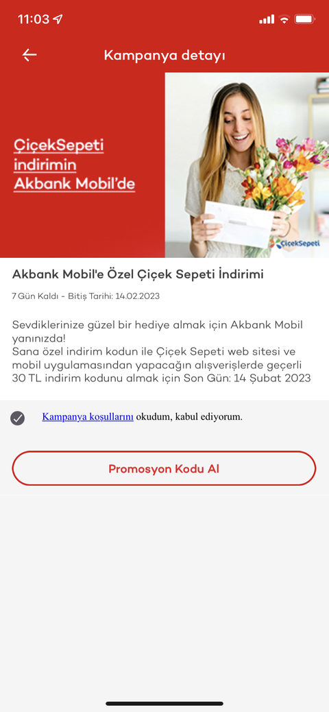 Akbank Mobil 30 TL Çiçeksepeti Kodu Hediye