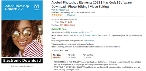 Amozon.com Adobe Photoshop Elements 2022 819TL