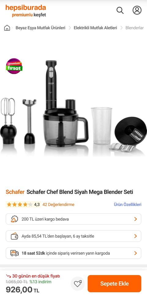 SchaferSchafer Chef Blend Siyah Mega Blender Seti 926TL