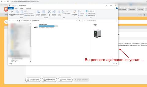 Telefonu bilgisayarıma bağladığımda klasör şeklinde pencere açılıyor