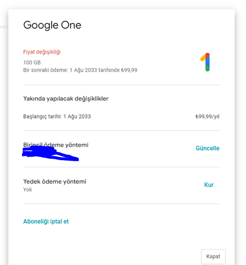 Google One - Yıllık Üyelik Uzatma Yöntemi