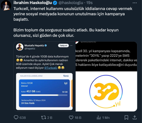 Turkcell'den 30. yıla özel hediye: Paketler ikiye katlandı!