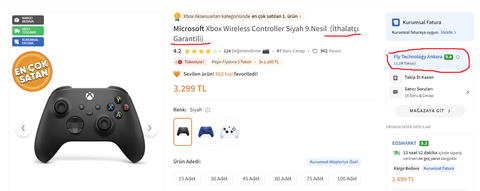 Xbox Wireless Controller 9. Nesil Gamepad: 2.299 TL